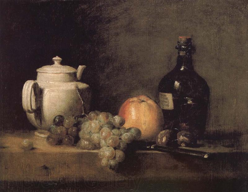 Jean Baptiste Simeon Chardin Teapot white grape apple bottle knife and Paris Spain oil painting art